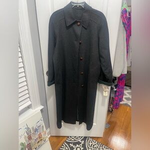 Elegant Dark Gray Trench Coat with Brown Accents Lodenfrey vintage
